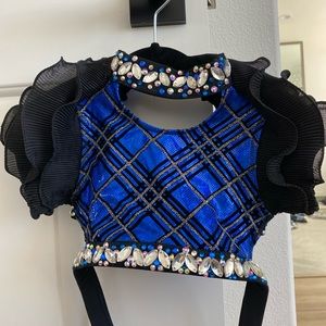 Custom solo Girls glamour Size 8/10 Cobalt Blue & Black Dance Costume.